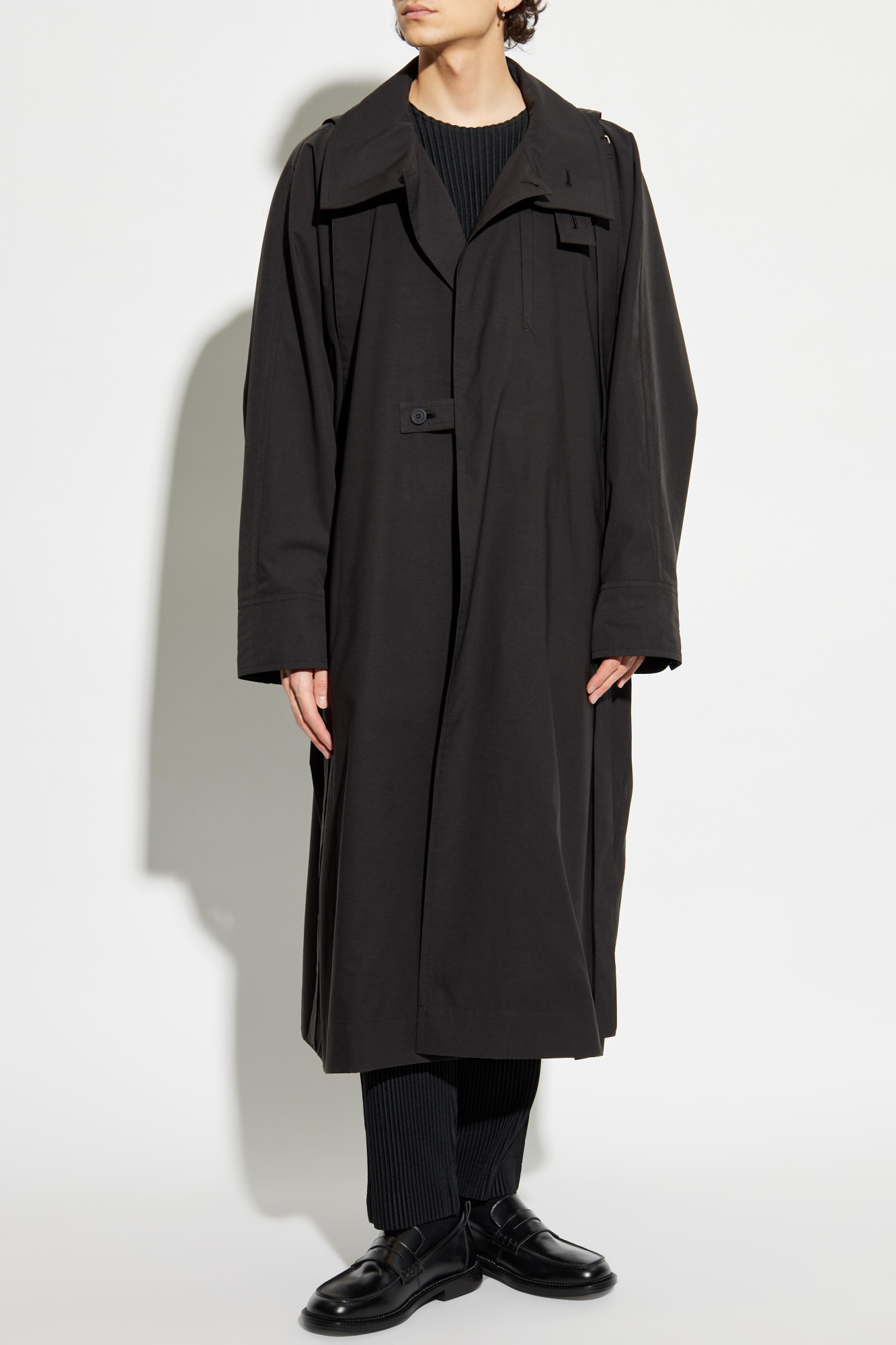 Black Coat with stand-up collar Homme Plissé Issey Miyake